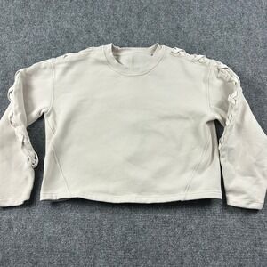 Lululemon Sweatshirt Womens 10 Cream Braided Lace Up Sleeve Cropped Pullover